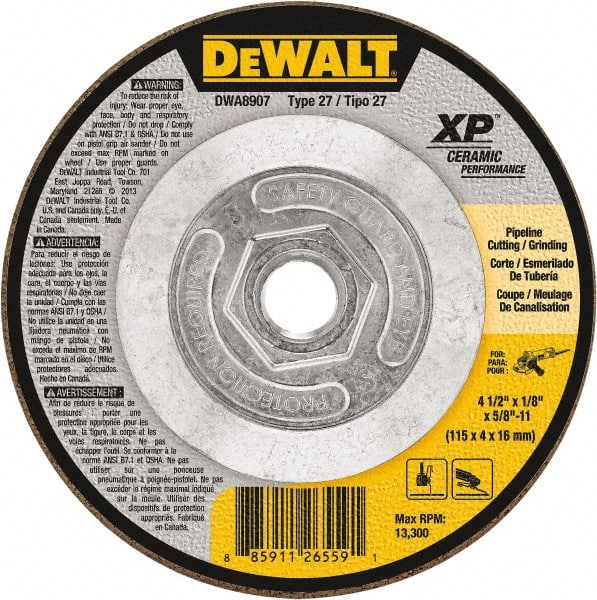 DeWALT - 24 Grit, 4-1/2" Wheel Diam, Type 27 Depressed Center Wheel - Coarse/Medium Grade, Ceramic, N Hardness, 13,300 Max RPM - Exact Tooling