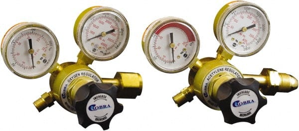 Detroit Torch - 540 CGA Inlet Connection, B Fitting, 30 Max psi, Oxy-Acetylene Welding Regulator - 9/16-18 Thread, Clockwise & Counterclockwise Rotation - Exact Tooling