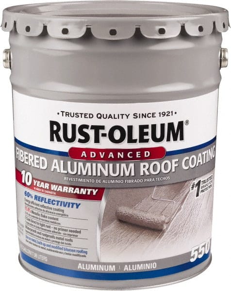 Rust-Oleum - 5 Gal Pail Aluminum Fibered Aluminum Roof Coating - 50 Sq Ft/Gal Coverage, 467 g/L VOC Content, Mildew Resistant, Long Term Durability & Weather Resistance - Exact Tooling