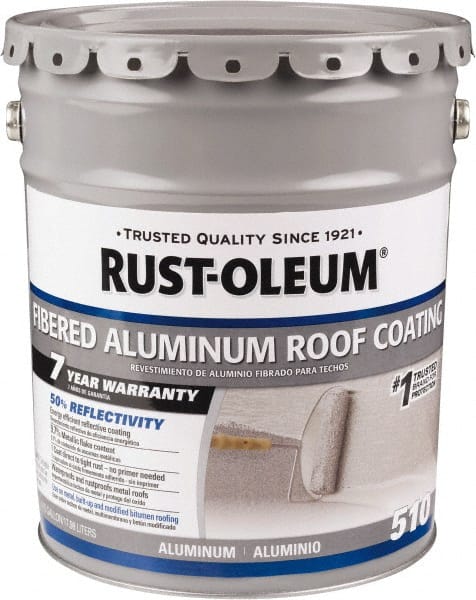 Rust-Oleum - 5 Gal Pail Aluminum Fibered Aluminum Roof Coating - 50 Sq Ft/Gal Coverage, 459 g/L VOC Content, Mildew Resistant, Long Term Durability & Weather Resistance - Exact Tooling