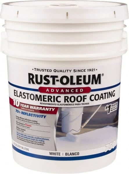 Rust-Oleum - 5 Gal Pail White Elastomeric Roof Coating - 65 Sq Ft/Gal Coverage, Mildew Resistant, Long Term Durability & Weather Resistance - Exact Tooling