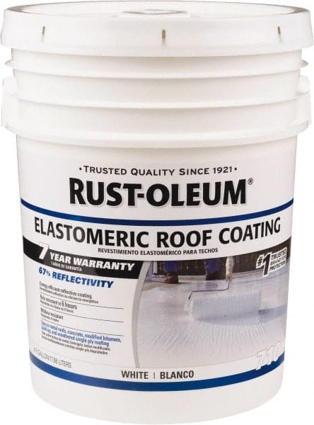 Rust-Oleum - 5 Gal Pail White Elastomeric Roof Coating - 65 Sq Ft/Gal Coverage, Mildew Resistant, Long Term Durability & Weather Resistance - Exact Tooling