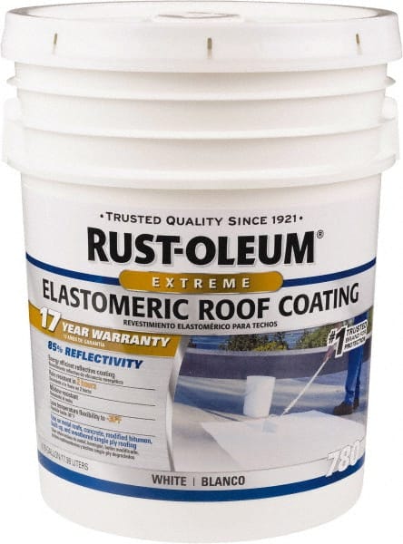 Rust-Oleum - 5 Gal Pail White Elastomeric Roof Coating - 65 Sq Ft/Gal Coverage, Mildew Resistant, Long Term Durability & Weather Resistance - Exact Tooling