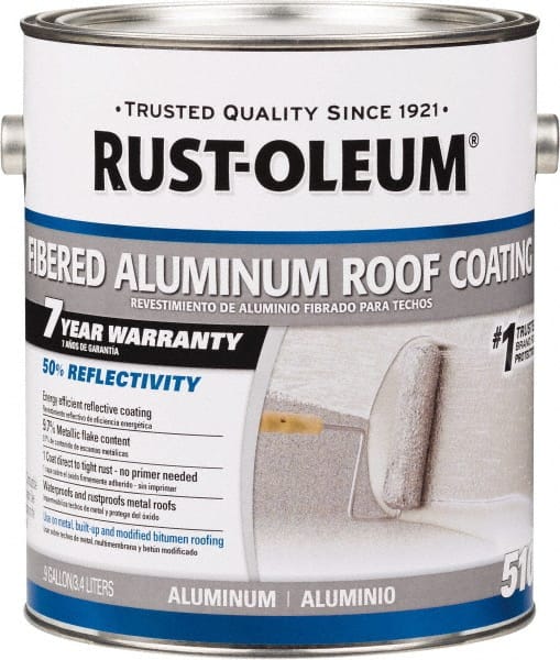 Rust-Oleum - 1 Gal Can Aluminum Fibered Aluminum Roof Coating - 50 Sq Ft/Gal Coverage, 459 g/L VOC Content, Mildew Resistant, Long Term Durability & Weather Resistance - Exact Tooling