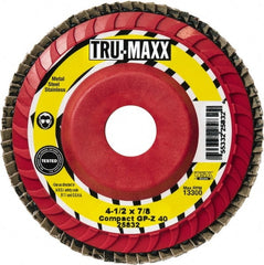 Tru-Maxx - 80 Grit, 4-1/2" Disc Diam, 7/8" Center Hole, Compact Ceramic Flap Disc - 13,300 Max RPM, Fiberglass Backing, Arbor Attaching System, Coated - Exact Tooling