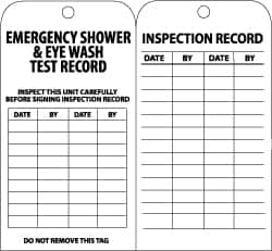 NMC - 3" High x 6" Long, EMERGENCY SHOWER & EYE WASH TEST RECORD, English Safety & Facility Inspection Tag - Tag Header: Notice, 2 Sides, Black & White Paper - Exact Tooling