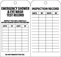 NMC - 3" High x 6" Long, EMERGENCY SHOWER & EYE WASH TEST RECORD, English Safety & Facility Inspection Tag - Tag Header: Notice, 2 Sides, Black & White Paper - Exact Tooling