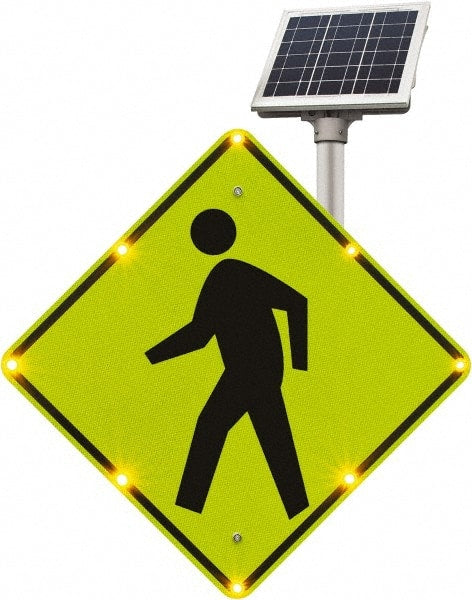 TAPCO - "No Legend - Blank Square in the Middle", "Pedestrian Crossing", 30" Wide x 30" High, Metal Pedestrian Crossing Signs - Fluorescent Yellow, Green, Diamond Grade Reflectivity, Diamond, Post Mount - Exact Tooling