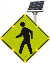 TAPCO - "No Legend - Blank Square in the Middle", "Pedestrian Crossing", 30" Wide x 30" High, Metal Pedestrian Crossing Signs - Fluorescent Yellow, Green, Diamond Grade Reflectivity, Diamond, Post Mount - Exact Tooling