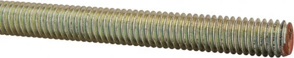 Value Collection - 3/8-16 UNC (Coarse), 6' Long, Alloy Steel Threaded Rod - Yellow Zinc-Plated Finish, Right Hand Thread - Exact Tooling