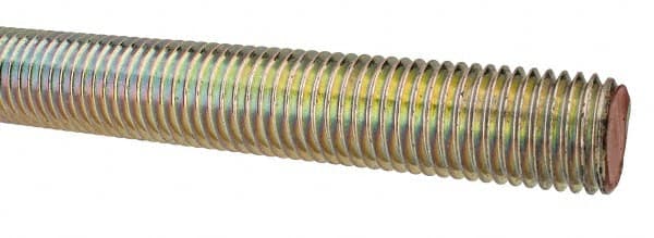 Value Collection - 1-8 UNC (Coarse), 3' Long, Alloy Steel Threaded Rod - Yellow Zinc-Plated Finish, Right Hand Thread - Exact Tooling