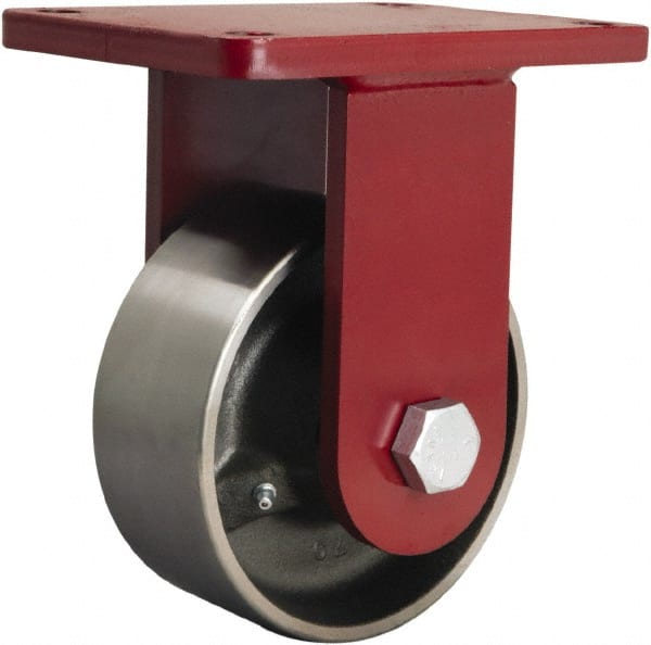 Hamilton - 6" Diam x 2-1/2" Wide x 8-1/2" OAH Top Plate Mount Rigid Caster - Forged Steel, 3,500 Lb Capacity, Tapered Roller Bearing, 5-1/2 x 7-1/2" Plate - Exact Tooling