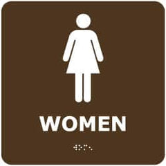 NMC - Women, 8" Wide x 8" High, Plastic Sign - English, Braille, White on Brown, Wall Mount - Exact Tooling