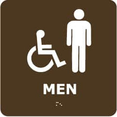 NMC - Men, 8" Wide x 8" High, Plastic Sign - English, Braille, White on Brown, Wall Mount - Exact Tooling