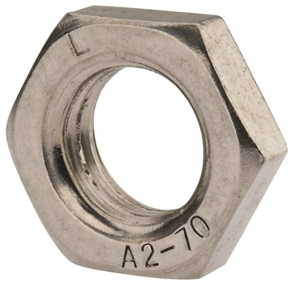 Value Collection - M18x2.50 Metric Coarse Stainless Steel Right Hand Hex Jam Nut - 27mm Across Flats, 9mm High, Uncoated - Exact Tooling