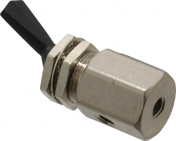 Specialty Mfr - 10-32F Exhaust Toggle Valve - 0.1 CV Rate, 150 Max psi, Detented Actuator - Exact Tooling