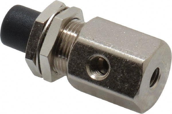 Specialty Mfr - 10-32 Non Exhaust Push Button Valve - 0.1 CV Rate, 150 Max psi, Normally Closed Actuator - Exact Tooling