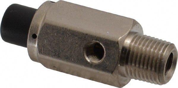 Specialty Mfr - 1/8M Exhaust Push Button Valve - 0.15 CV Rate, 150 Max psi, Normally Closed Actuator - Exact Tooling