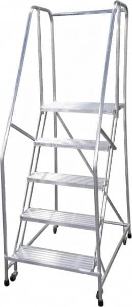 Cotterman - 80" 5 Step Rolling Warehouse Ladder - Rolling Safety Ladder, 350 Lb Capacity, 50" Platform Height, 22" Base Width x 43" Base Depth, Serrated - Exact Tooling