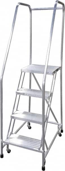 Cotterman - 70" 4 Step Rolling Warehouse Ladder - Rolling Safety Ladder, 350 Lb Capacity, 40" Platform Height, 30" Base Width x 36" Base Depth, Serrated - Exact Tooling