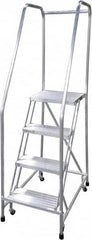 Cotterman - 70" 4 Step Rolling Warehouse Ladder - Rolling Safety Ladder, 350 Lb Capacity, 40" Platform Height, 30" Base Width x 36" Base Depth, Serrated - Exact Tooling