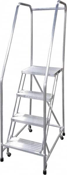 Cotterman - 70" 4 Step Rolling Warehouse Ladder - Rolling Safety Ladder, 350 Lb Capacity, 40" Platform Height, 22" Base Width x 36" Base Depth, Serrated - Exact Tooling