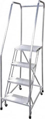 Cotterman - 70" 4 Step Rolling Warehouse Ladder - Rolling Safety Ladder, 350 Lb Capacity, 40" Platform Height, 22" Base Width x 36" Base Depth, Serrated - Exact Tooling