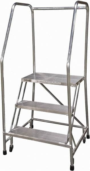 Cotterman - 60" 3 Step Rolling Warehouse Ladder - Rolling Safety Ladder, 350 Lb Capacity, 30" Platform Height, 30" Base Width x 29" Base Depth, Serrated - Exact Tooling