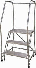Cotterman - 60" 3 Step Rolling Warehouse Ladder - Rolling Safety Ladder, 350 Lb Capacity, 30" Platform Height, 30" Base Width x 29" Base Depth, Serrated - Exact Tooling