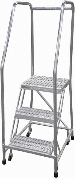 Cotterman - 60" 3 Step Rolling Warehouse Ladder - Rolling Safety Ladder, 350 Lb Capacity, 30" Platform Height, 22" Base Width x 29" Base Depth, Serrated - Exact Tooling