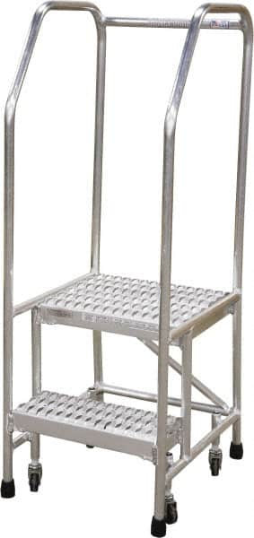 Cotterman - 50" 2 Step Rolling Warehouse Ladder - Rolling Safety Ladder, 350 Lb Capacity, 20" Platform Height, 26" Base Width x 23" Base Depth, Serrated - Exact Tooling