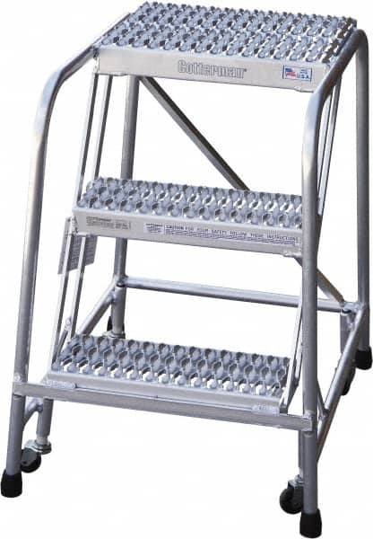 Cotterman - 30" 3 Step Rolling Warehouse Ladder - Rolling Safety Ladder, 350 Lb Capacity, 30" Platform Height, 30" Base Width x 29" Base Depth, Serrated - Exact Tooling