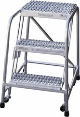 Cotterman - 30" 3 Step Rolling Warehouse Ladder - Rolling Safety Ladder, 350 Lb Capacity, 30" Platform Height, 22" Base Width x 29" Base Depth, Serrated - Exact Tooling