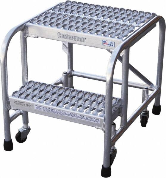 Cotterman - 20" 2 Step Rolling Warehouse Ladder - Rolling Safety Ladder, 350 Lb Capacity, 20" Platform Height, 26" Base Width x 23" Base Depth, Serrated - Exact Tooling