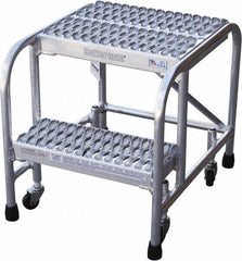 Cotterman - 20" 2 Step Rolling Warehouse Ladder - Rolling Safety Ladder, 350 Lb Capacity, 20" Platform Height, 26" Base Width x 23" Base Depth, Serrated - Exact Tooling