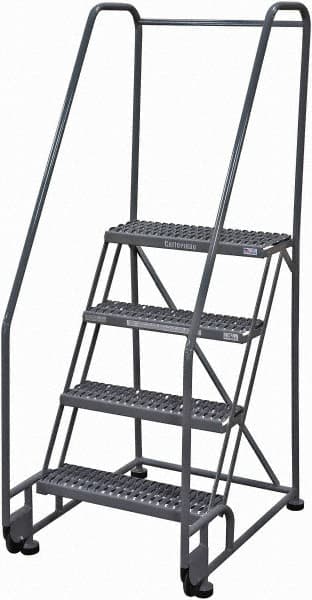 Cotterman - 70" 4 Step Rolling Warehouse Ladder - Tilt & Roll Safety Ladder, 450 Lb Capacity, 40" Platform Height, 28" Base Width x 37" Base Depth, Serrated Steel - Exact Tooling