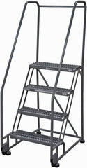 Cotterman - 70" 4 Step Rolling Warehouse Ladder - Tilt & Roll Safety Ladder, 450 Lb Capacity, 40" Platform Height, 28" Base Width x 37" Base Depth, Serrated Steel - Exact Tooling