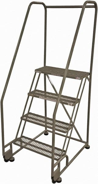 Cotterman - 70" 4 Step Rolling Warehouse Ladder - Tilt & Roll Safety Ladder, 450 Lb Capacity, 40" Platform Height, 28" Base Width x 37" Base Depth, Expanded Metal Tread - Exact Tooling