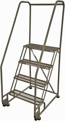 Cotterman - 70" 4 Step Rolling Warehouse Ladder - Tilt & Roll Safety Ladder, 450 Lb Capacity, 40" Platform Height, 28" Base Width x 37" Base Depth, Expanded Metal Tread - Exact Tooling
