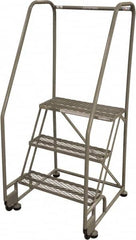 Cotterman - 60" 3 Step Rolling Warehouse Ladder - Tilt & Roll Safety Ladder, 450 Lb Capacity, 30" Platform Height, 28" Base Width x 41" Base Depth, Expanded Metal Tread - Exact Tooling