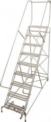 Cotterman - 99" 9 Step Rolling Warehouse Ladder - 50° Incline, 450 Lb Capacity, 90" Platform Height, 32" Base Width x 120" Base Depth, Perforated Tread - Exact Tooling