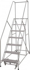 Cotterman - 100" 7 Step Rolling Warehouse Ladder - 50° Incline, 450 Lb Capacity, 70" Platform Height, 30" Base Width x 81" Base Depth, Perforated Tread - Exact Tooling