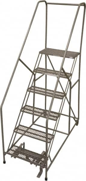 Cotterman - 90" 6 Step Rolling Warehouse Ladder - 50° Incline, 450 Lb Capacity, 60" Platform Height, 30" Base Width x 72" Base Depth, Perforated Tread - Exact Tooling