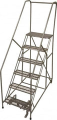 Cotterman - 90" 6 Step Rolling Warehouse Ladder - 50° Incline, 450 Lb Capacity, 60" Platform Height, 30" Base Width x 72" Base Depth, Perforated Tread - Exact Tooling