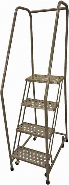 Cotterman - 70" 4 Step Rolling Warehouse Ladder - 50° Incline, 450 Lb Capacity, 40" Platform Height, 20" Base Width x 52" Base Depth, Perforated Tread - Exact Tooling