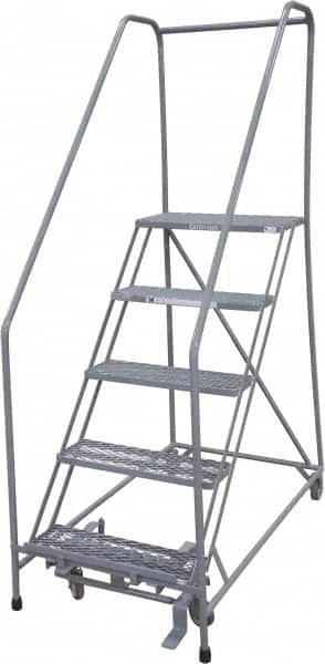 Cotterman - 80" 5 Step Rolling Warehouse Ladder - 50° Incline, 450 Lb Capacity, 50" Platform Height, 30" Base Width x 51" Base Depth, Perforated Tread - Exact Tooling