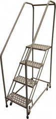 Cotterman - 70" 4 Step Rolling Warehouse Ladder - 50° Incline, 450 Lb Capacity, 40" Platform Height, 20" Base Width x 40" Base Depth, Perforated Tread - Exact Tooling