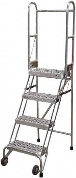 Cotterman - 70" 4 Step Rolling Warehouse Ladder - Portable Folding Safety Ladder, 350 Lb Capacity, 40" Platform Height, 21" Base Width x 36" Base Depth, Serrated - Exact Tooling