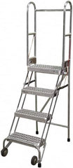 Cotterman - 70" 4 Step Rolling Warehouse Ladder - Portable Folding Safety Ladder, 350 Lb Capacity, 40" Platform Height, 21" Base Width x 36" Base Depth, Serrated - Exact Tooling