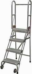 Cotterman - 70" 4 Step Rolling Warehouse Ladder - Portable Folding Safety Ladder, 350 Lb Capacity, 40" Platform Height, 21" Base Width x 36" Base Depth, Perforated Tread - Exact Tooling